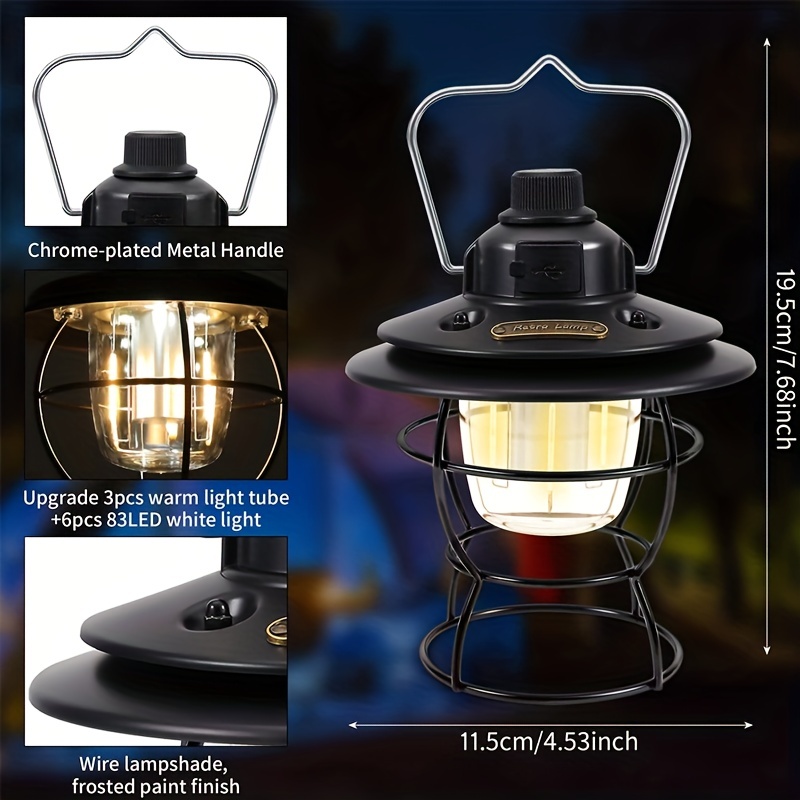 1pc Vintage Camping Lanterns Dimmable Retro Outdoor Lamp Portable Led  Rechargeable Light For Power Outages Waterproof Hanging Lantern Camping  Light With Phone Charger For Outdoor Indoor Decor
