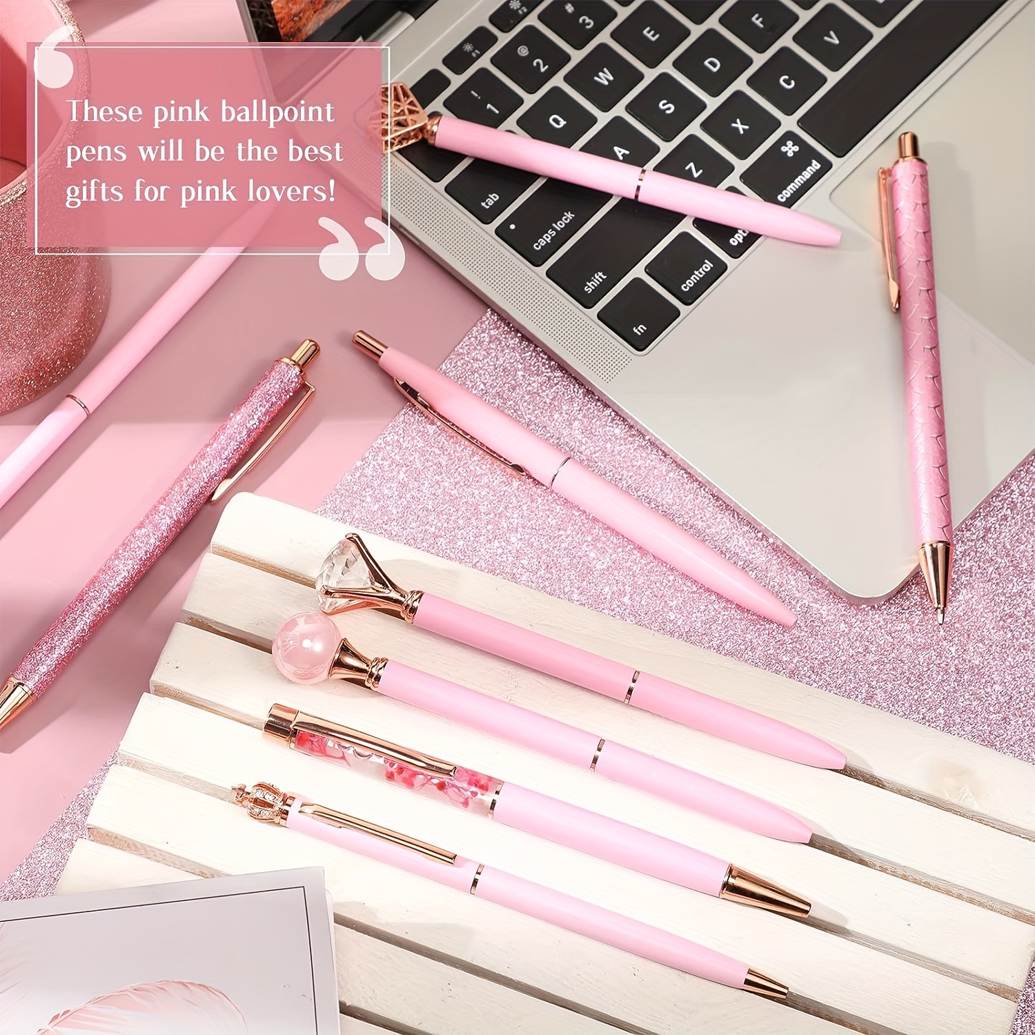 9 Pcs Pink Ballpoint Pens Set Metal Crystal Diamond Pens Glitter Pen  Retractable Pens Girly Black Ink Ball Point Fancy Pen Gifts for Women Girl  School