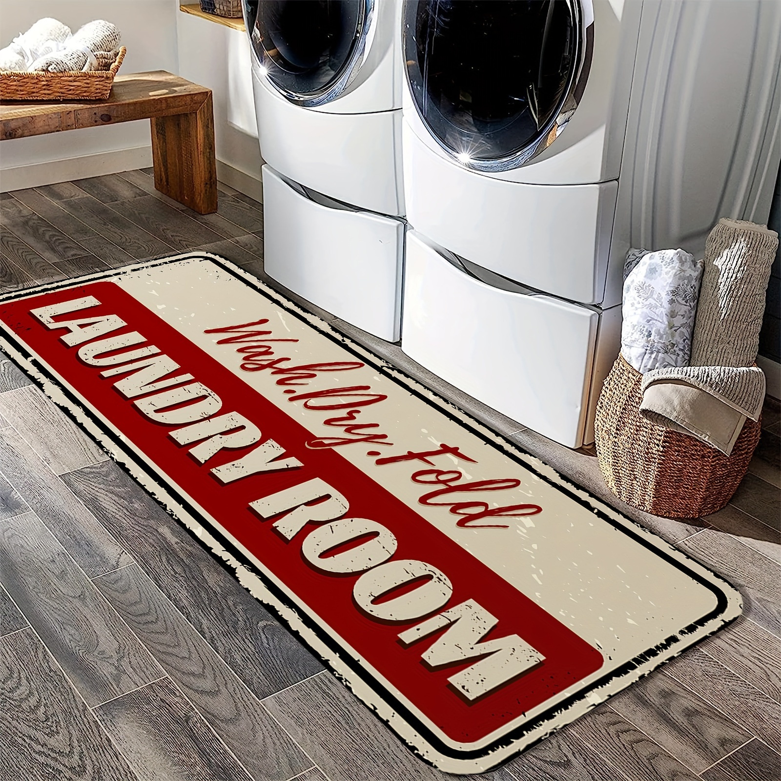 Laundry Room Rug Non-slip Flannel Floor Mat for Washroom Mudroom