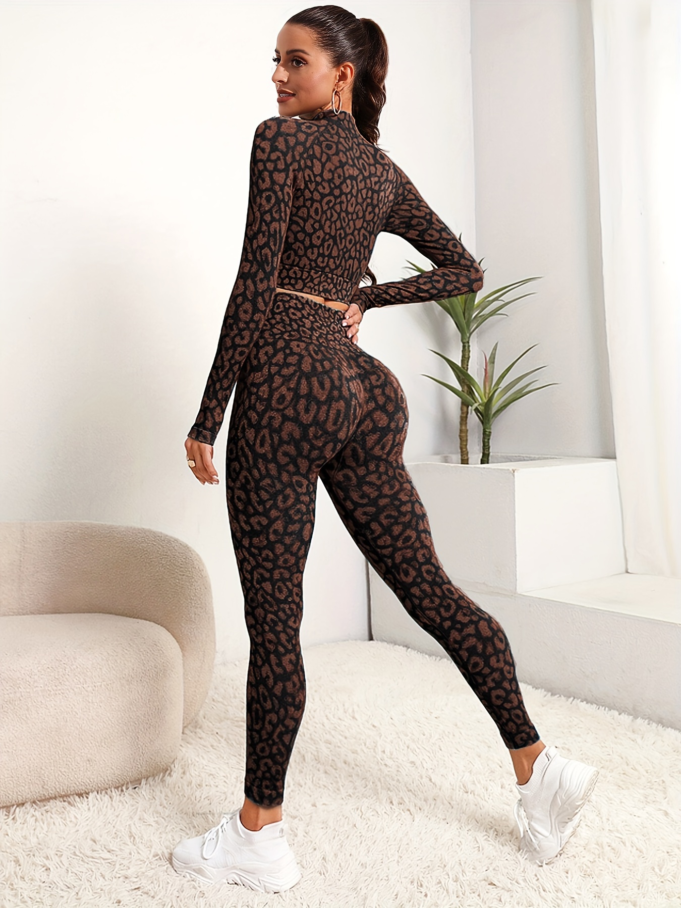 Leopard Print Hollow Vest Fitness Yoga Leggings Two-Piece Gym Wear