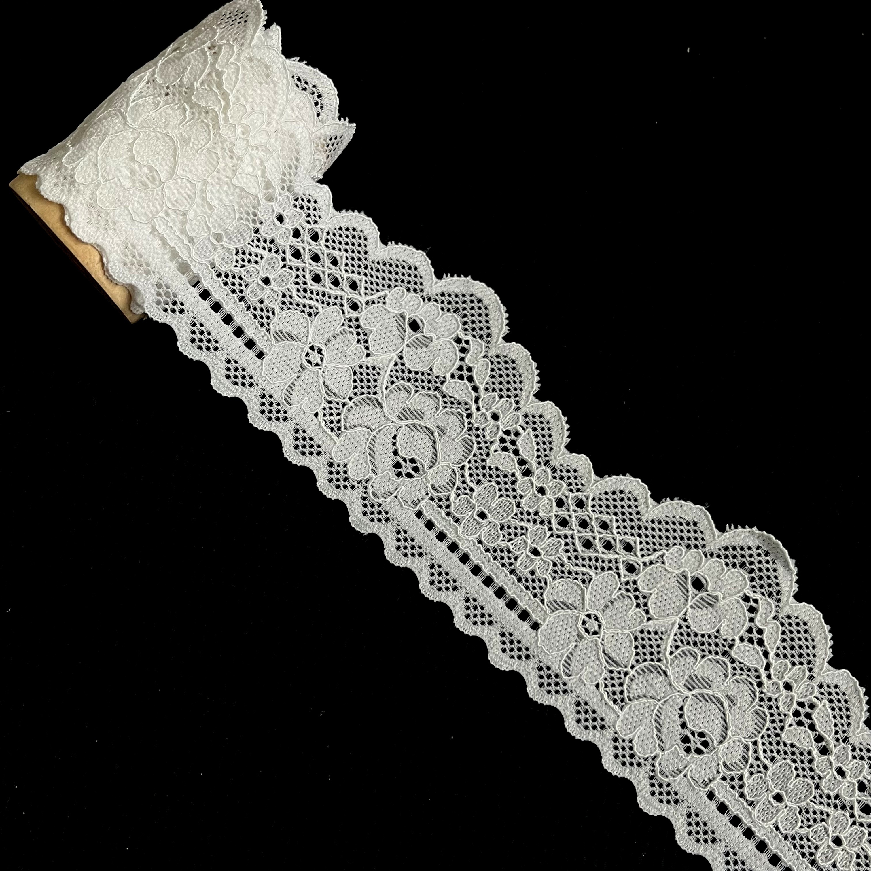 3 Yards Stretch Bright White Ribbon Lace Trim /Sewing/Crafts/Bridal/1.25  Wide