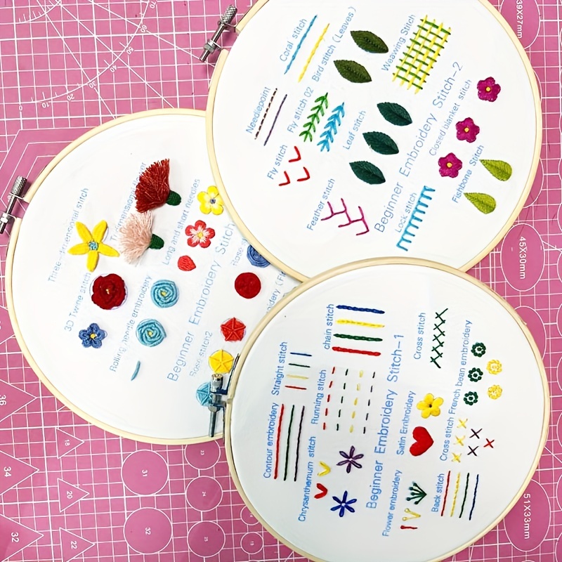 3 Pack Animal Flower Embroidery Kit with Hoop & Instruction