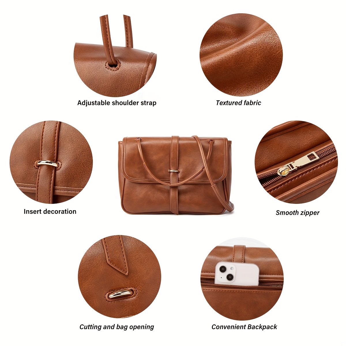 Vintage Square Flap Crossbody Bag Retro PU Leather Shoulder Bag