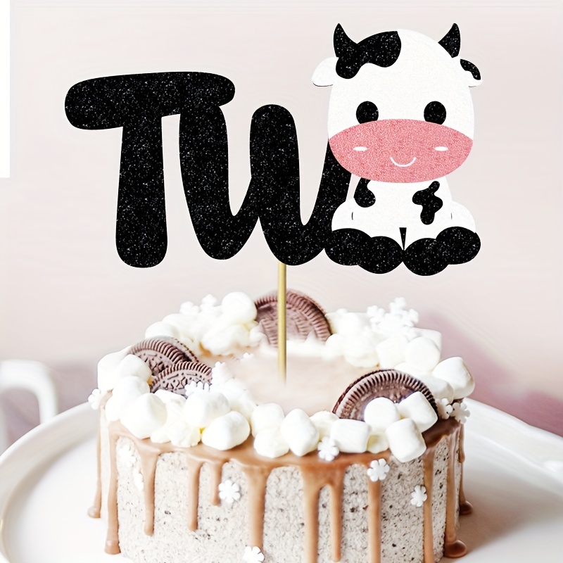  Cow Two Happy Birthday Cake Topper for 2nd Girls Boys