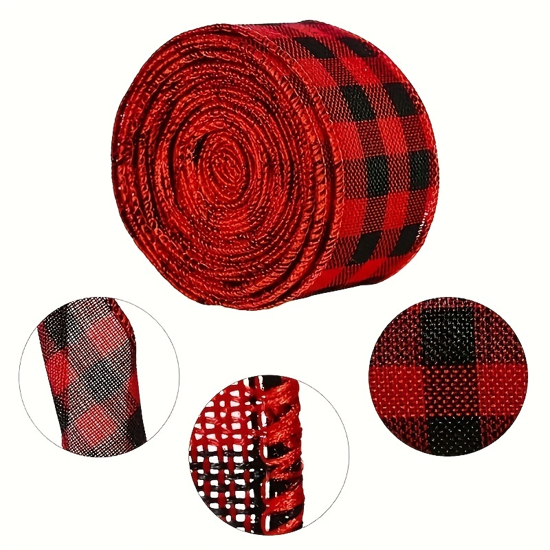 Red Plaid Ribbon Red And Black Buffalo Plaid Ribbon Wired - Temu