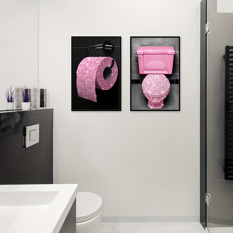 6pcs Fashion Pink Bathroom Wall Art Prints Set, Canvas Wall Art Posters,  Glam Glitter Tissue Bathroom Wall Decor, Bathroom Artwork Wall Pictures