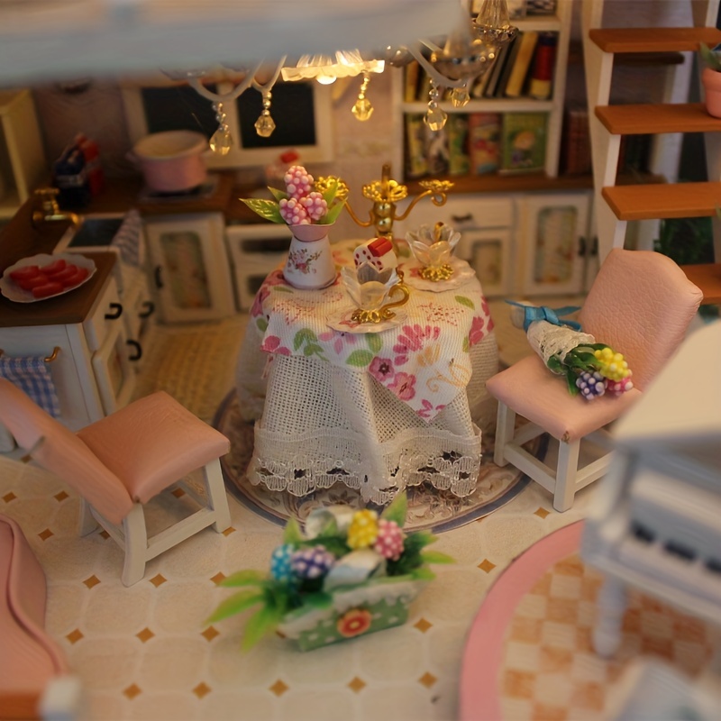 Wawa House ミニチュアドールハウス DIY ヴィラキット 生産室 プリンセスおもちゃ 家具付きホームベッドルーム装飾 木製工芸品 立体パズル  女の子の誕生日プレゼント