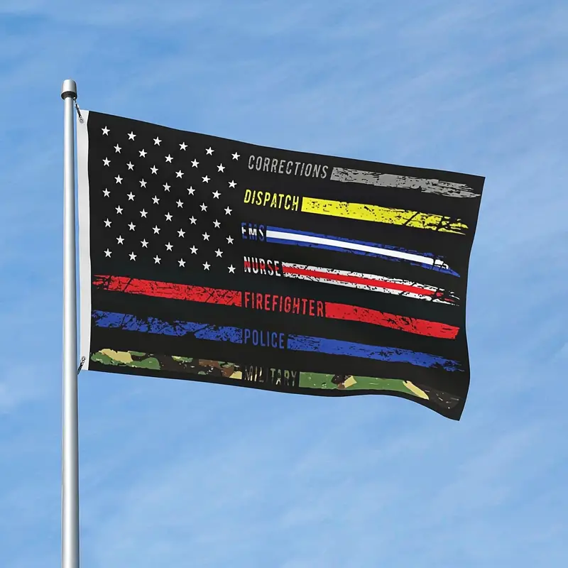 1pc multi line american flag vivid color fade proof canvas header and double stitched double print flags 2x3ft 3x5ft details 5