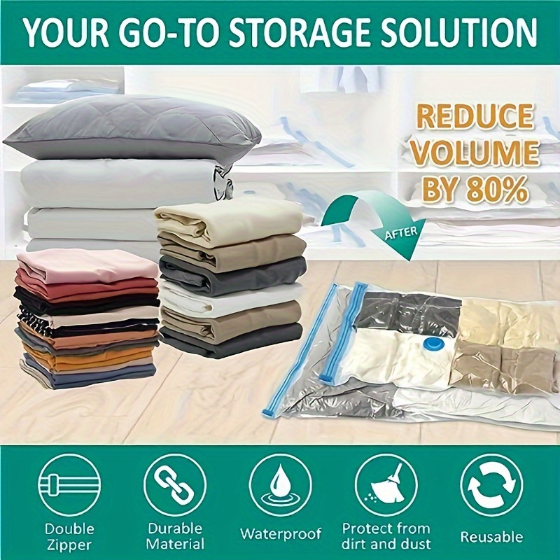 Vacuum Storage Bags, Space Saver Bag, Vacume Pack Storage Bag for Clothes  Blankets Travel Storage,Reusable Bags Double Zip Seal
