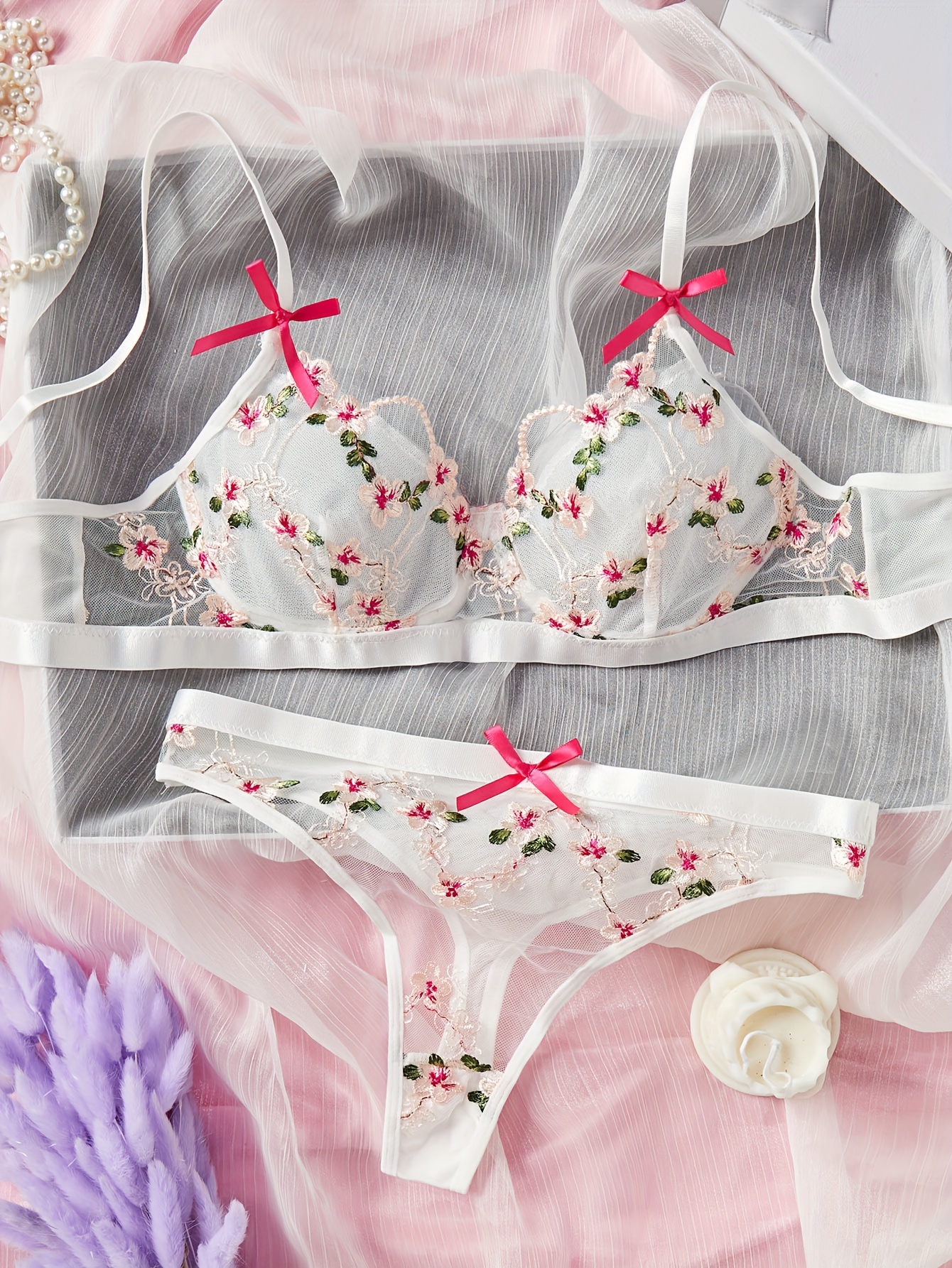 Floral Lace Stitching Bra Panties Cross Push Bra Cutout - Temu