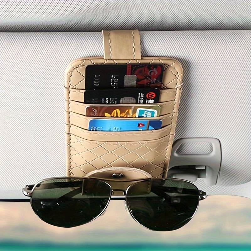 Black Leather Car Sun Visor Organizer Bag – Auto Interior Pocket For Sunglasses, Cards & More
