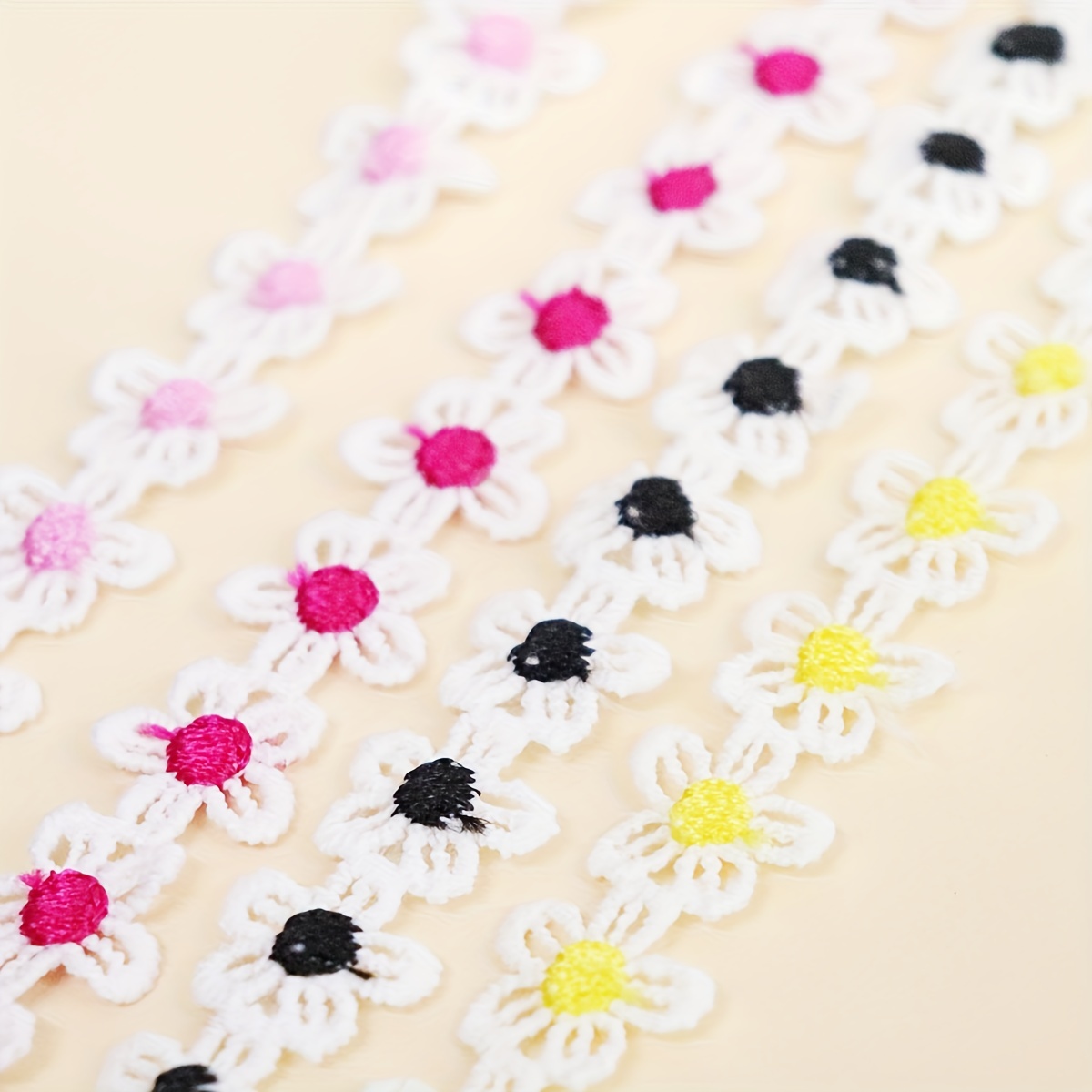 Daisy Lace Trim Creative Embroidered Daisy Lace Fabric 3D Small Yellow  Flowers Lace Ribbon DIY Dress Collar Hats Headwear Sewing Trimming Decor(A)