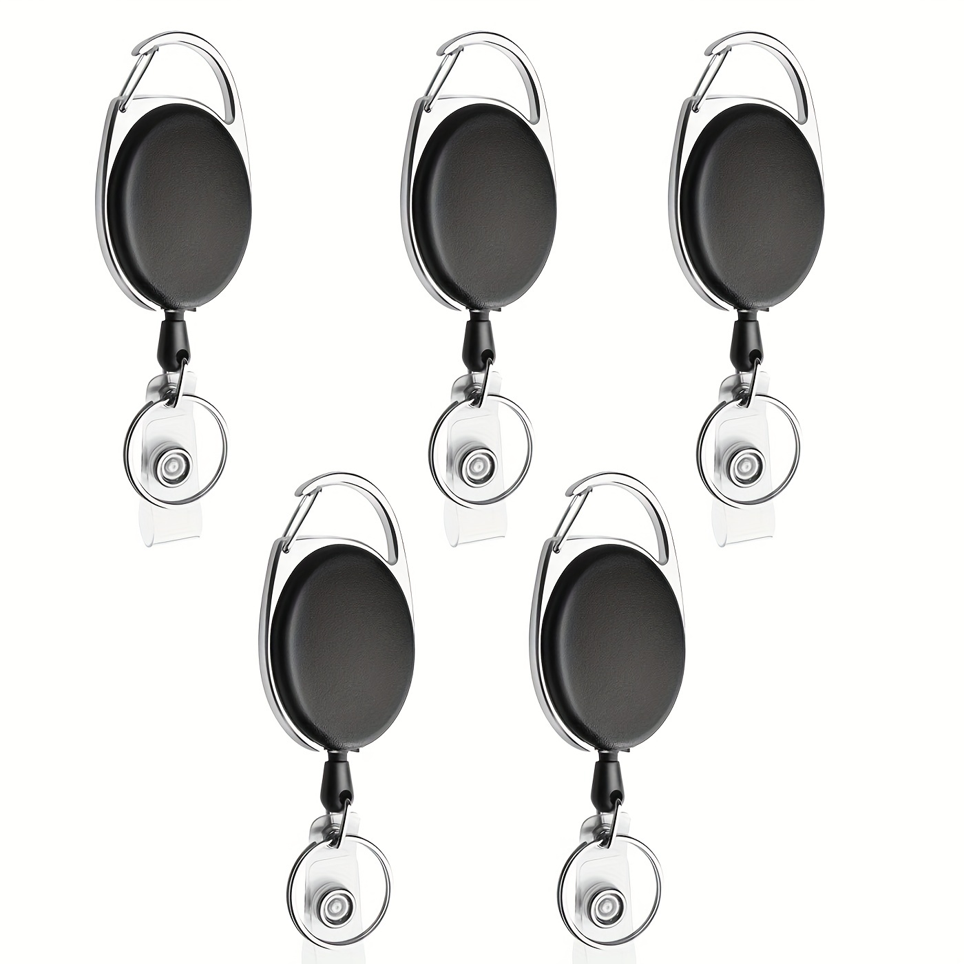 5 Pack Retractable Badge Reel Holders, Metal Heavy Duty With Carabiner Belt  Clip And Key Ring For ID Card Name Holder And Keychain