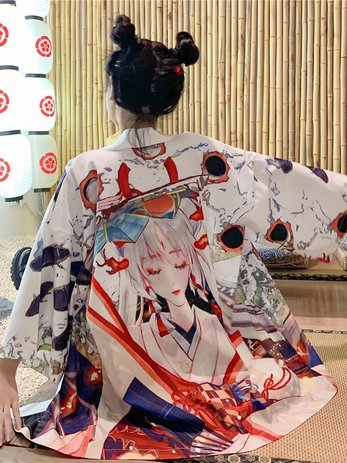 anime print open front kimono vintage 3 4 sleeve kimonos for festival womens clothing