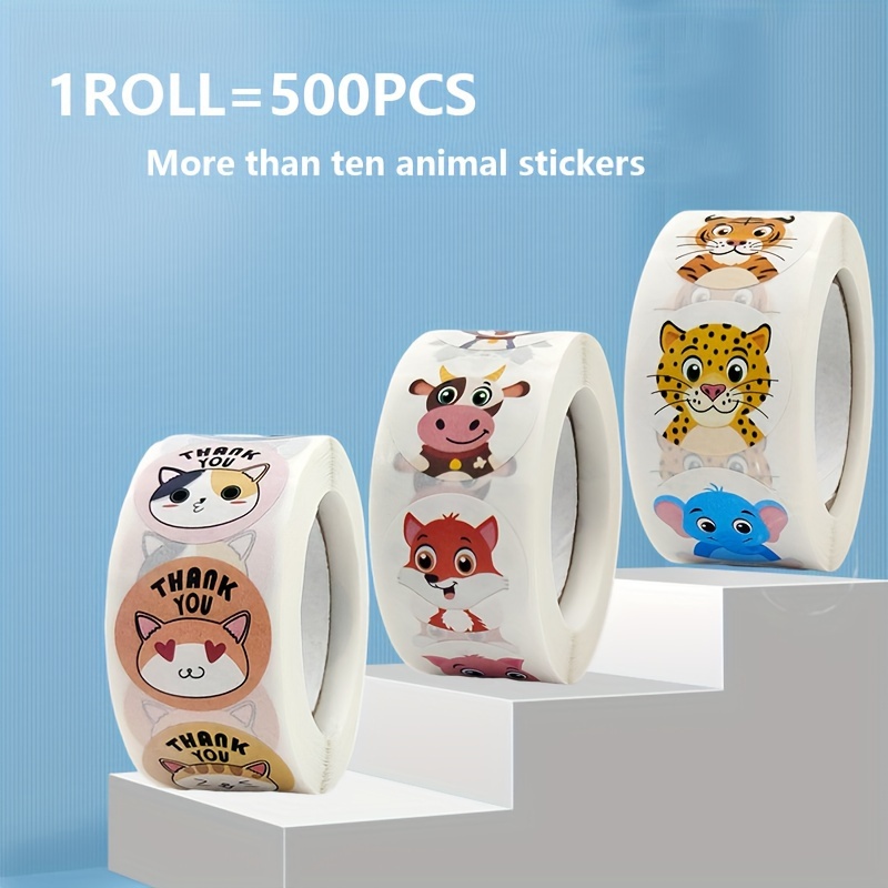 50-500pcs Cute Animal Dinosaur Stickers For Kids 1 Inch Boy Toy Game  Stickers Birthday Classroom Party Reward Decoration