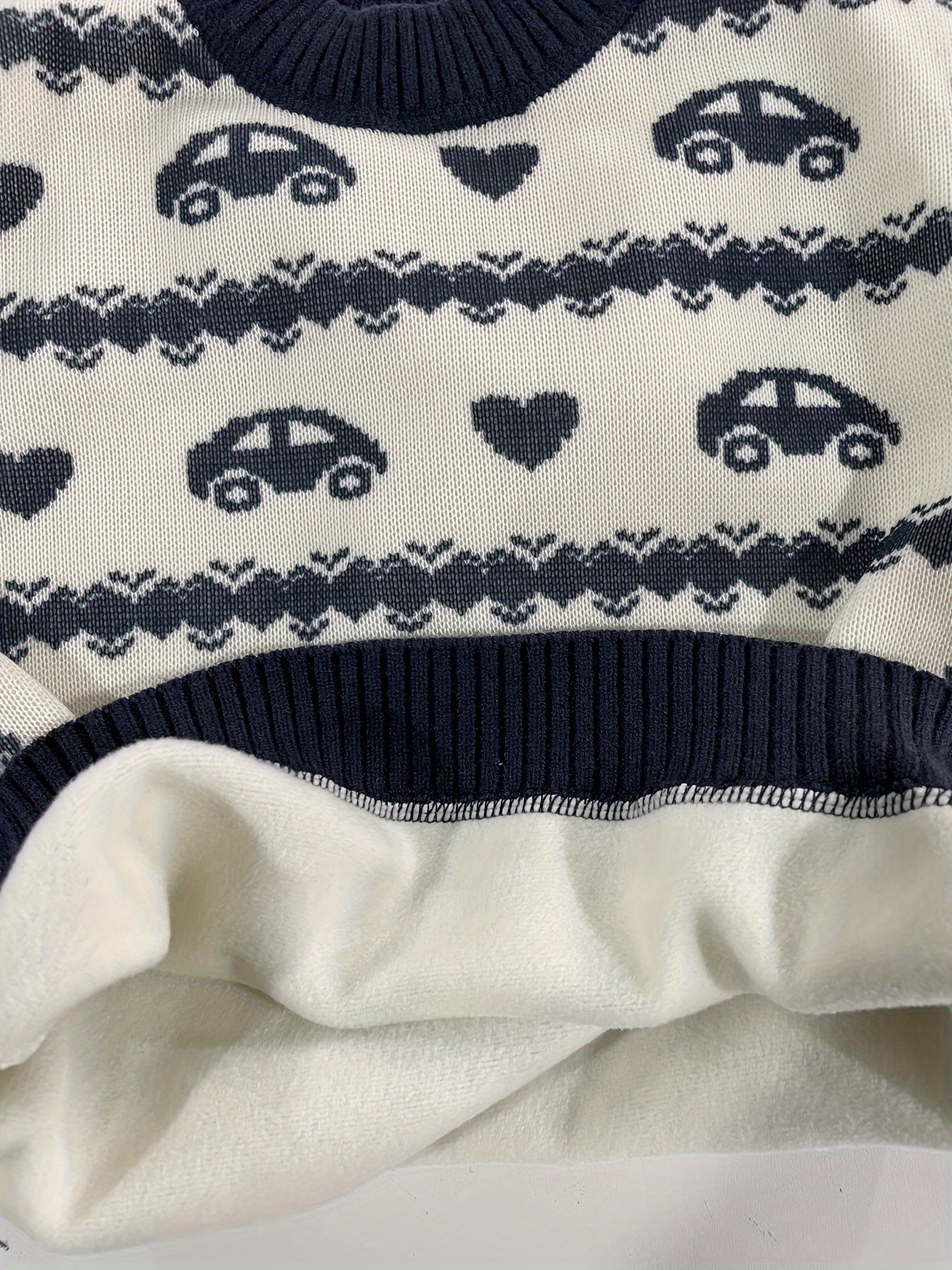 Kid's Car & Heart Jacquard Sweater, Cable Knit Pullover, Casual Long Sleeve  Top, Boy's Clothes For Fall Winter, As Gift