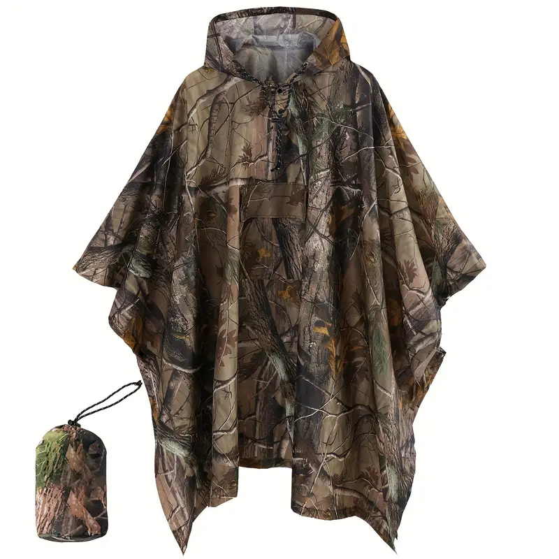 camouflage print waterproof rain poncho portable reusable hooded rain jacket for adults details 4