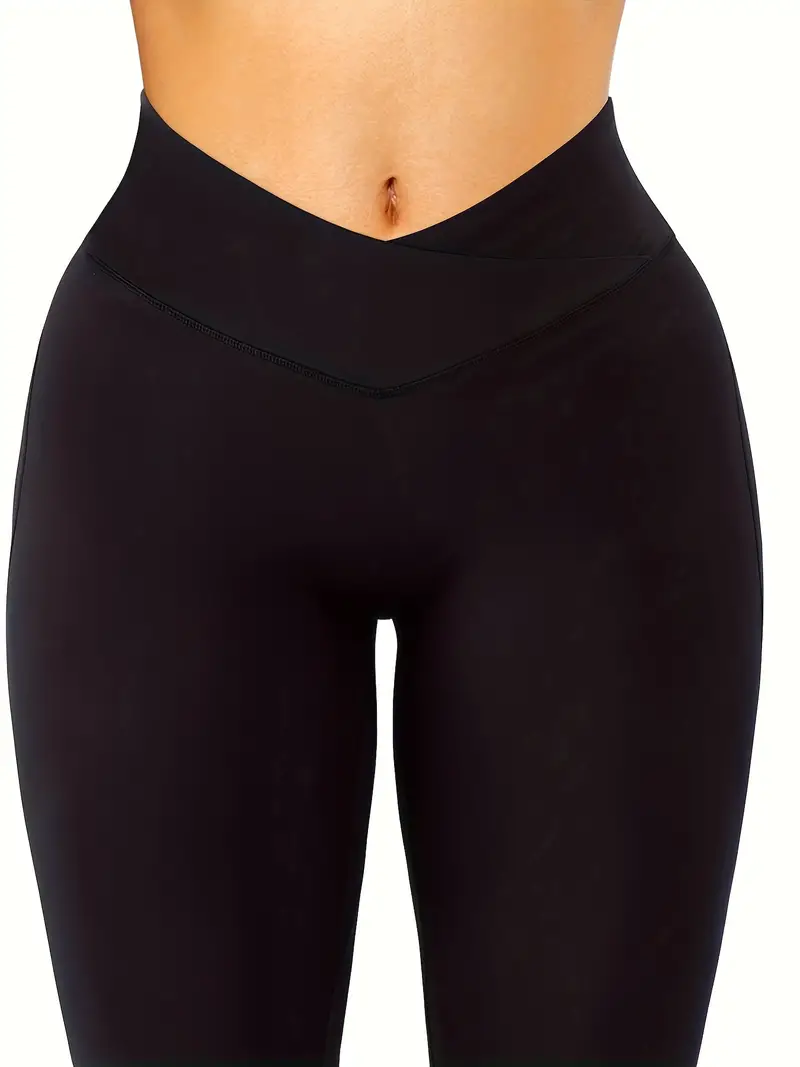 Plain V Shaped High Waist Yoga Pants, Slim Fit Seamless Breathable Slimming  Yoga Leggings, Women's Activewear