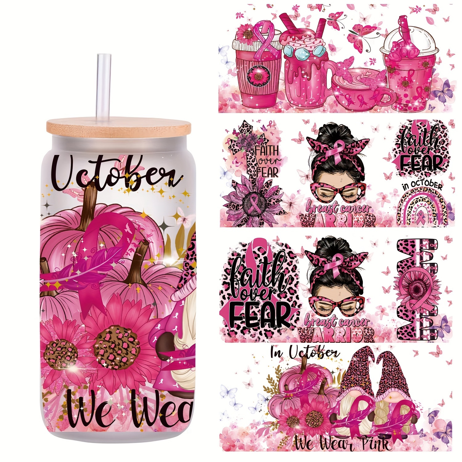 Tumbler Cups With Lids -  Pink is more than just a Pretty Color  Ribbon  Breast Cancer Awareness Reusable 3 Pack Cup Set