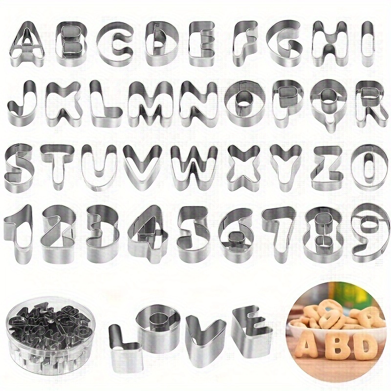 

37pcs, Alphanumeric Cookie Cutters, Stainless Steel Pastry Cutter Set, 26pcs Letters And 11pcs Numbers Biscuit Molds, Baking Tools, Kitchen Accessories