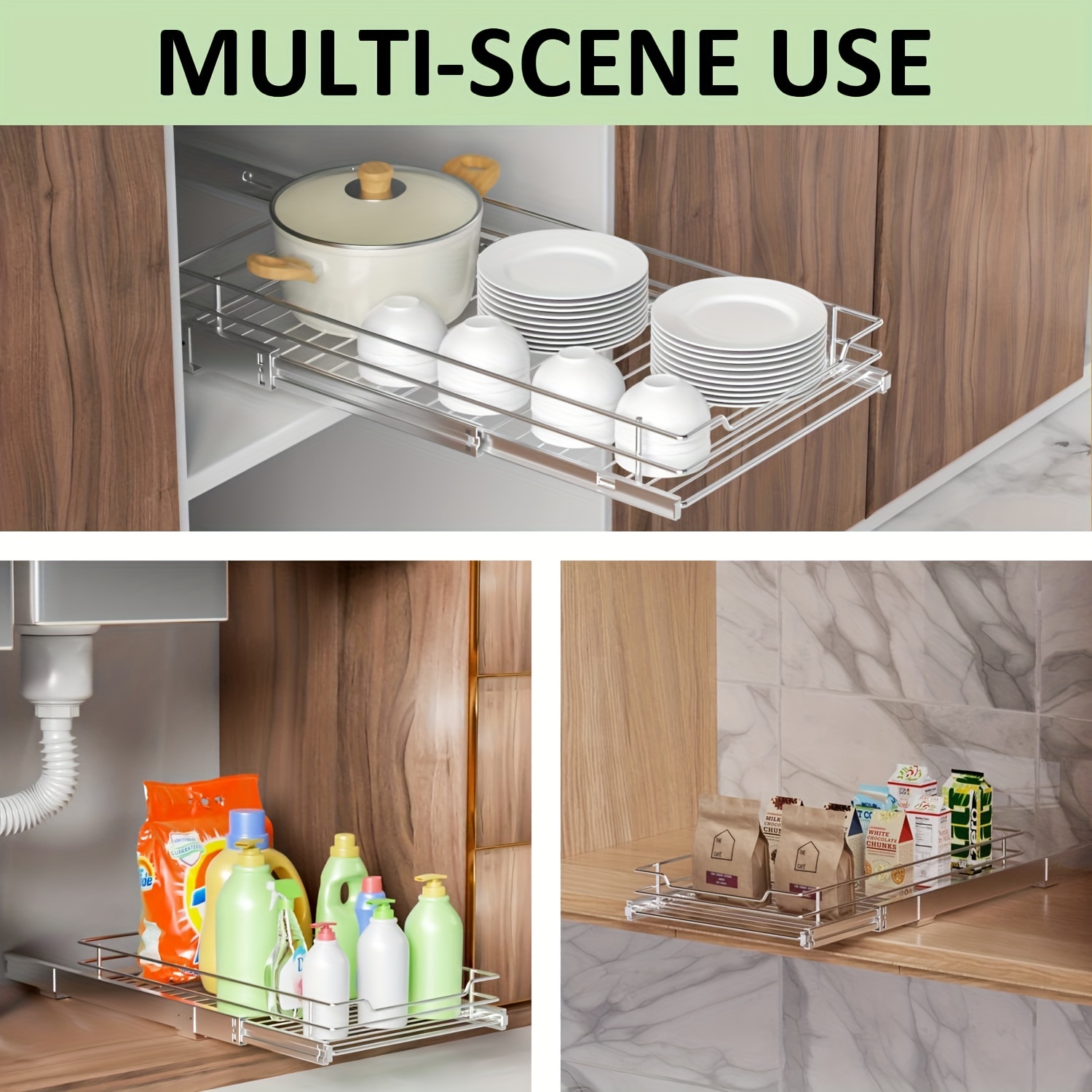 Pull Out Cabinet Organizer Fixed With Nano Adhesive, Medium