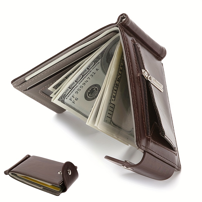 

Men's Simple Slim Pu Leather Wallet Zipper Coin Purse Money Clip Credit Card Holder