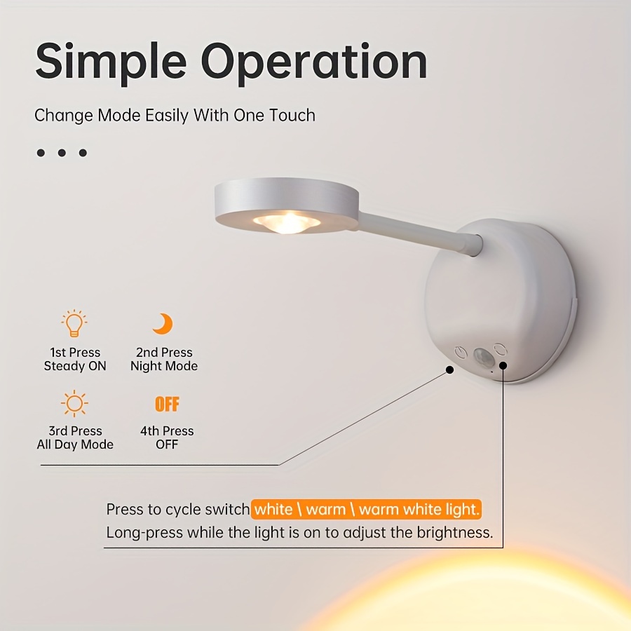 Rechargeable Wireless Body Sensing Led Wall Lamp Adjustable - Temu