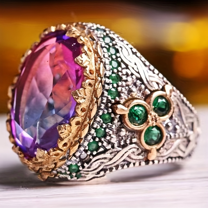 Men's Inlaid Jade Ring, Retro Design