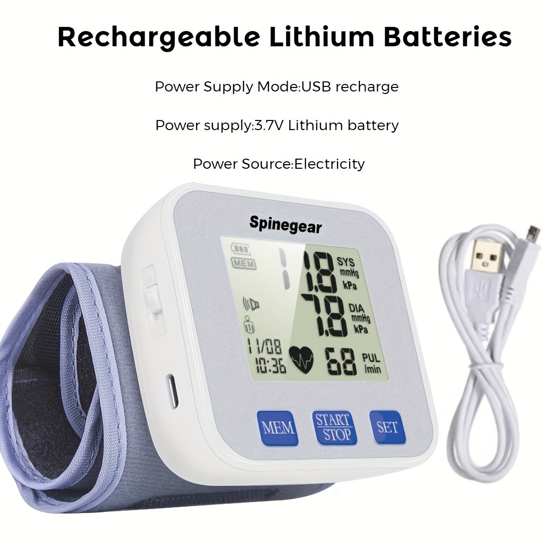 Digital Recharge Wrist Blood Pressure Monitor Sphygmomanometer