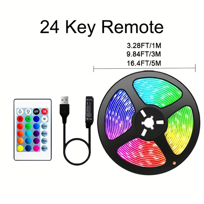 USB LED Strip Light Kit,Topled Light 4 Pre-Cut Strips & 3 Wire Mounting  Clips & 44 Key Mini Remote Control Multicolor RGB Home Accent LED Tape Light  Strip for TV Backlight 