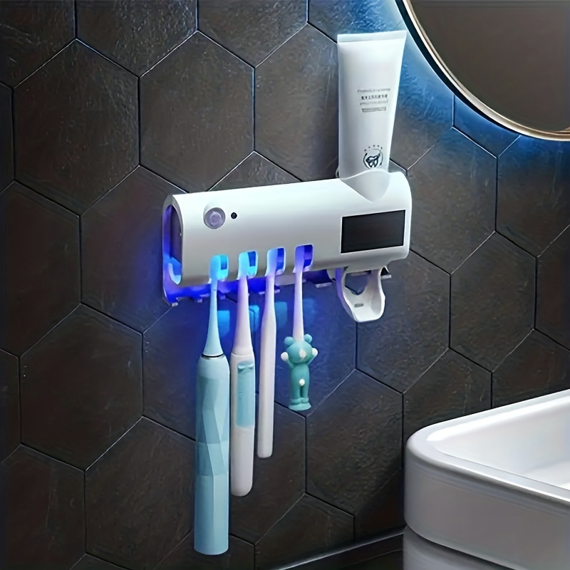 1pc toothbrush uv disinfection device wall mounted 4 slot toothbrush intelligent disinfection and toothpaste dispenser solar panel toothbrush wall bracket intelligent disinfection bathroom accessories details 1
