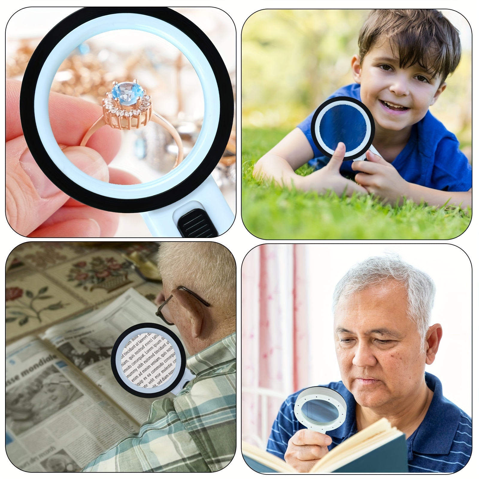 Magnifying Glass with Light, Large Magnifier,30X Handheld Illuminated  Lighted Magnifier with 12 Bright LED Lights