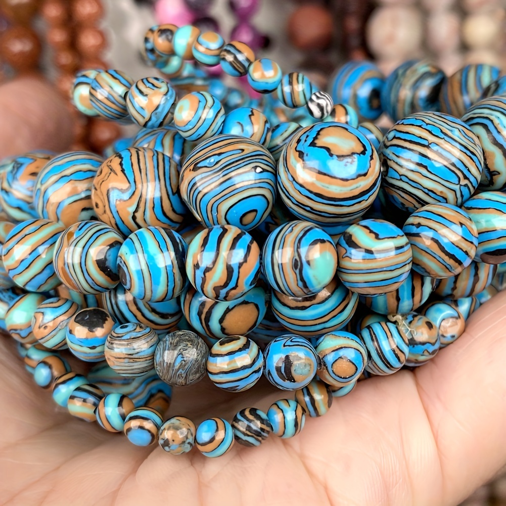 

30/37/45/59/90pcs 4/6/8/10/12mm Lake Blue Striped Stone Beads Round Loose Spacer Beads For Diy Jewelry Making Diy Necklace Bracelet Earrings Accessories