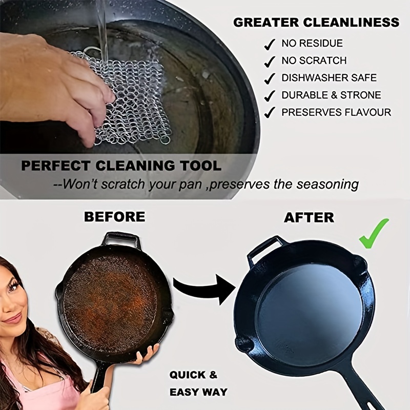 Cast Iron Cleaning Tool Mesh Silver Chain Scrubber Washable For