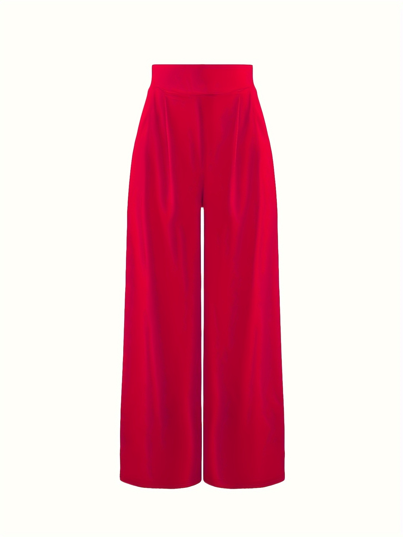 Womens Wide Leg Pants Straight Leg High Waisted Office Loose Long Pants L  Red