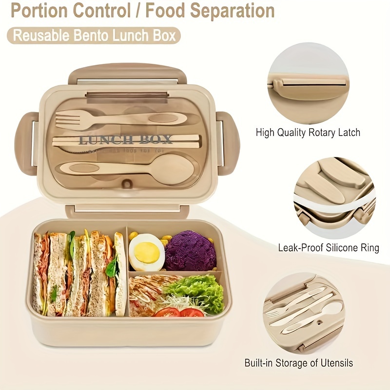 Silicone Bento Lunch Box- 3 Leakproof Compartments- Khaki