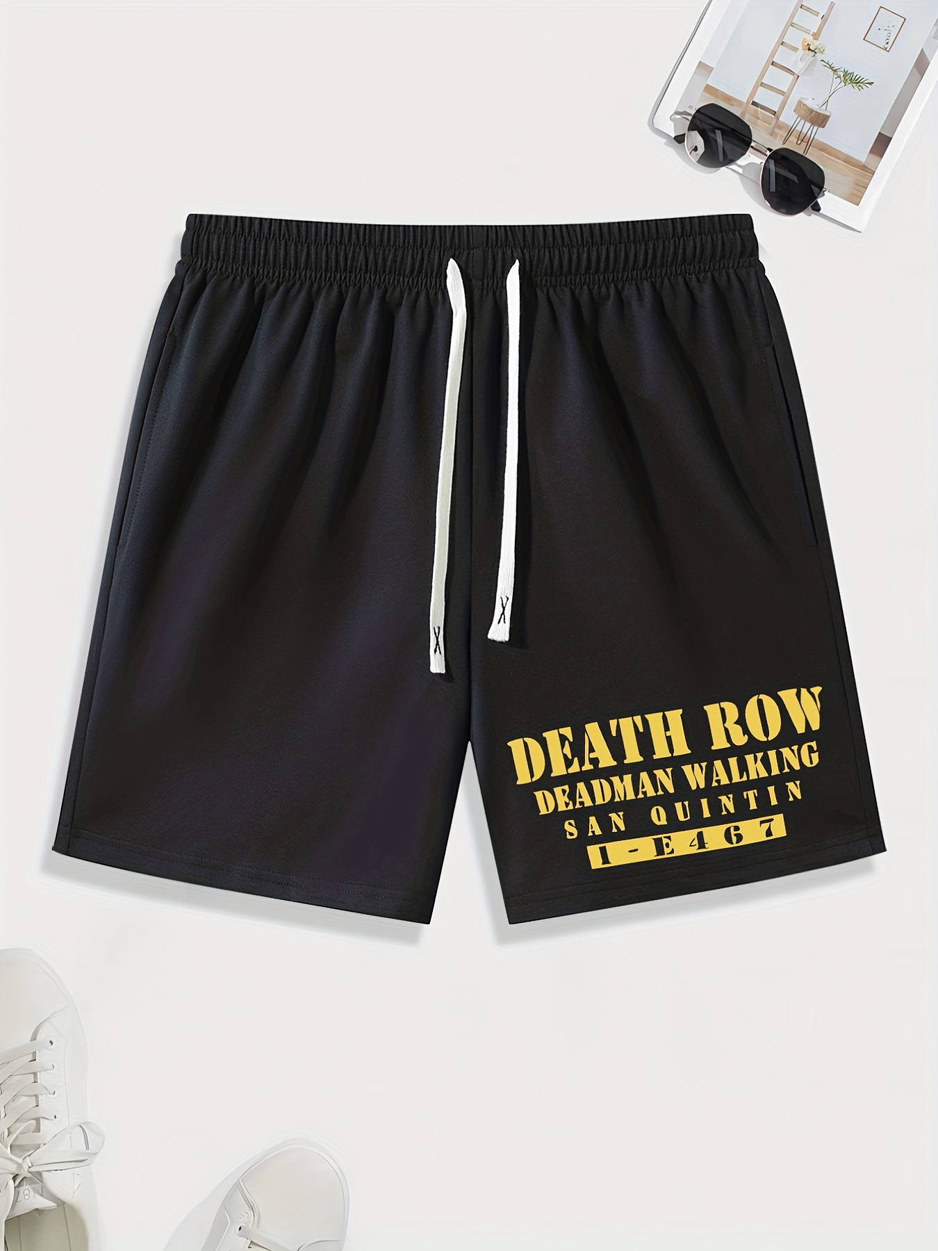 Men's Death Row Print Shorts Casual Stretch Drawstring Shorts