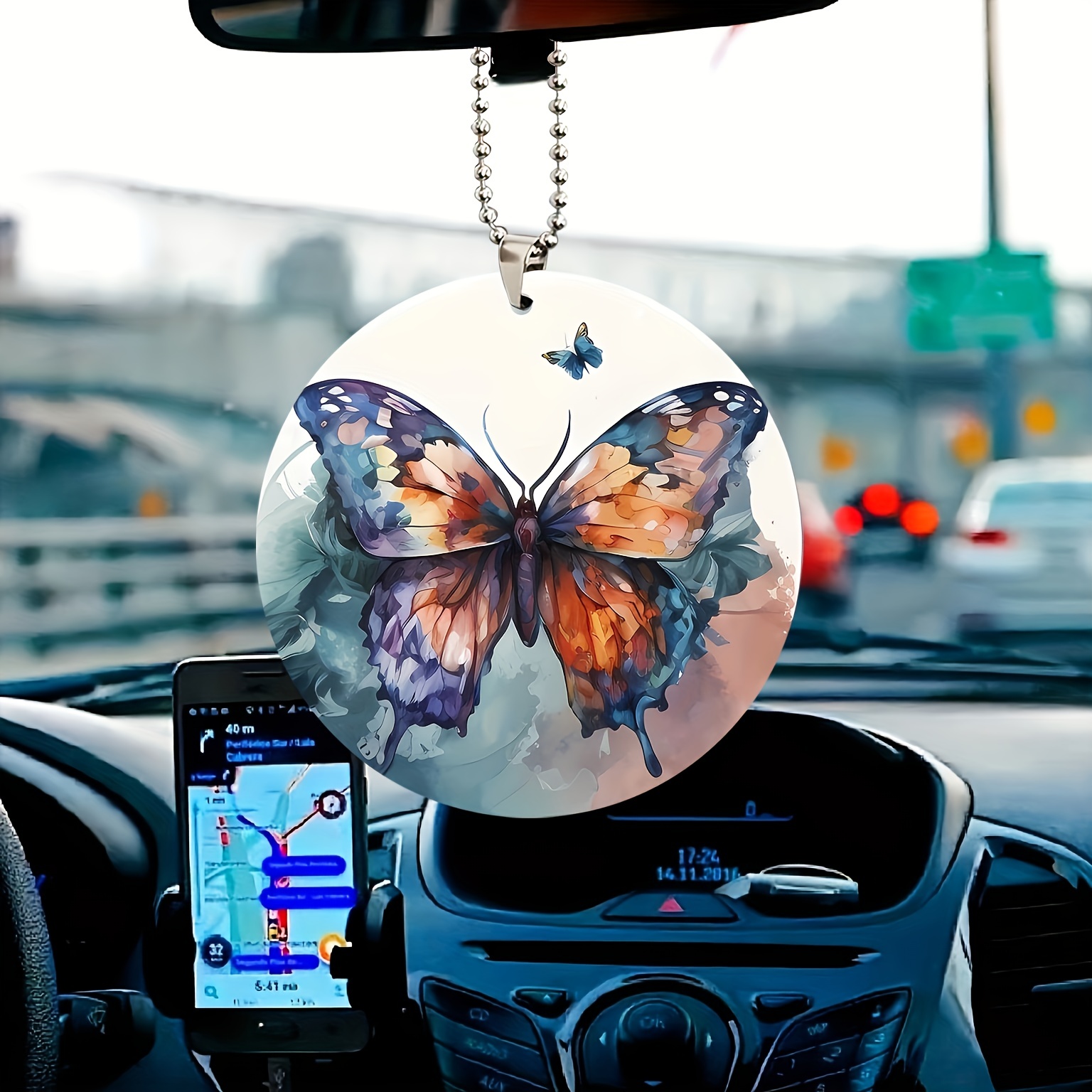 1pc 2d Farbige Schmetterling Acryl Anhänger Auto Rückspiegel