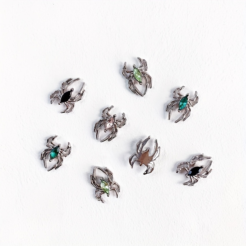 Spider Nail Art Charms with Rhinestones 3D Alloy Spider Nail Gem Accessory