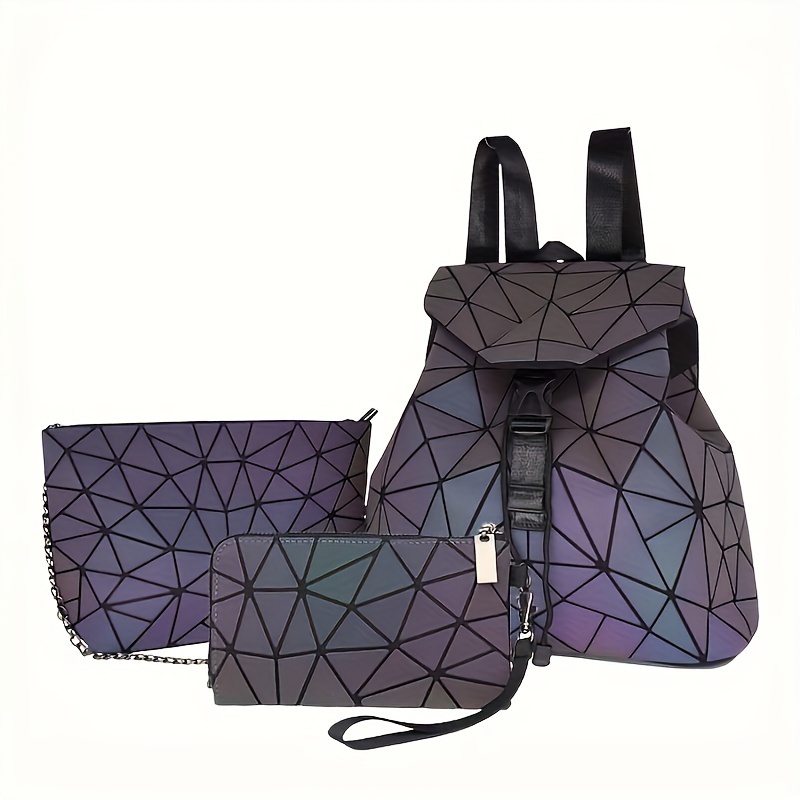3 Pcs Set Luminous Backpack Bag Wallet Backpack Purse Geometric Backpack Amazon Geometric Luminous  main image 4