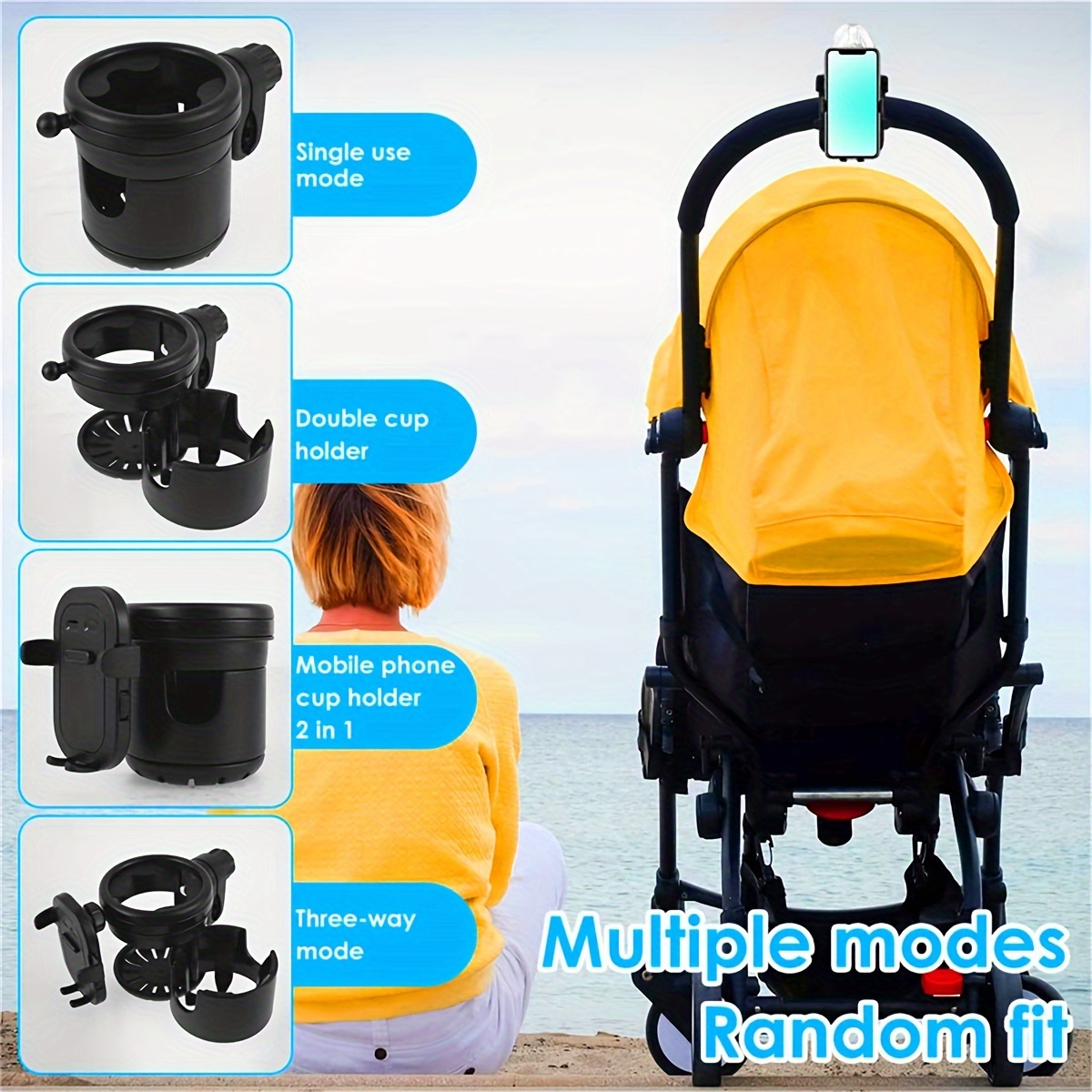 2-in-1 Baby Stroller Accessories Bottle Holder Universal Tricycle Pram  Water Cup Mobile Phone and Drink Holder Wheelchair Cart