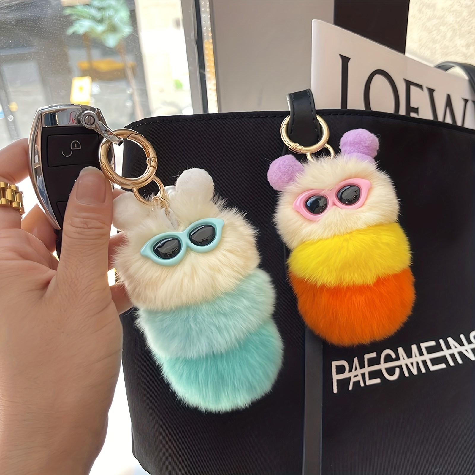 Womens & Girls Cute Owl Faux Fur Pom Pom Keychains Plush Keyrings Fluffy  Ball Backpack Purse Pendant Car Key Chain