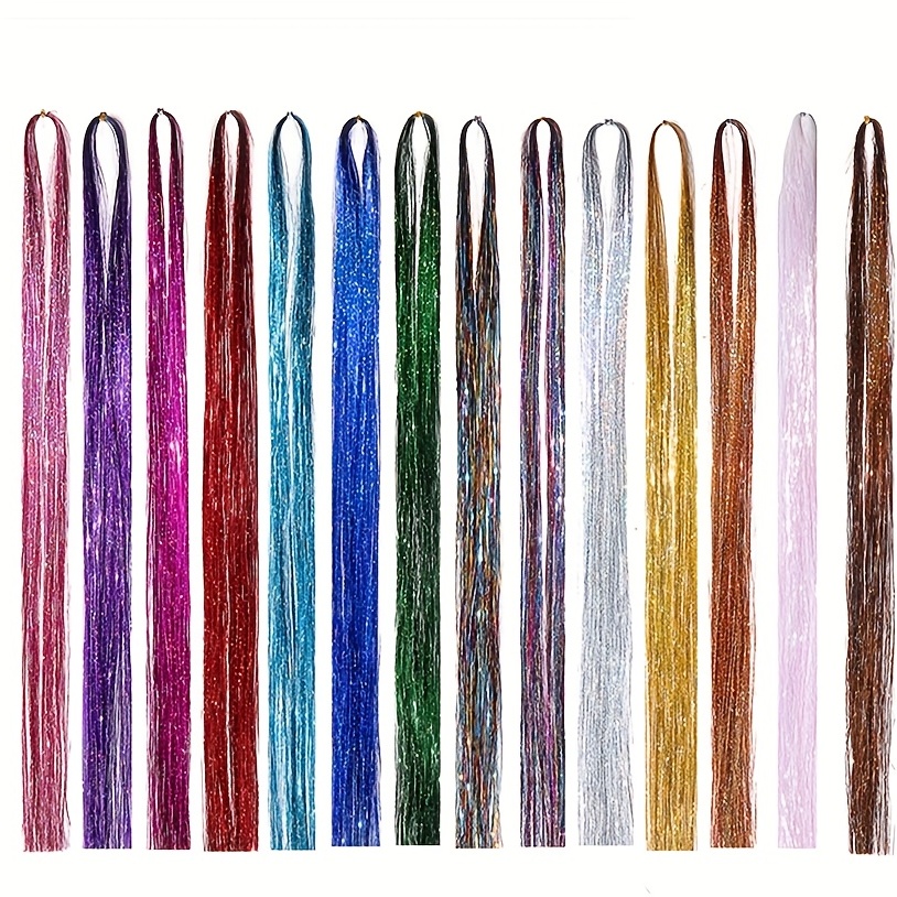 Hair Tinsel Kit Heat Resistant 44 inch Sparkling Shiny Tinsel Hair  Extensions Kit 12 Colors Glitter