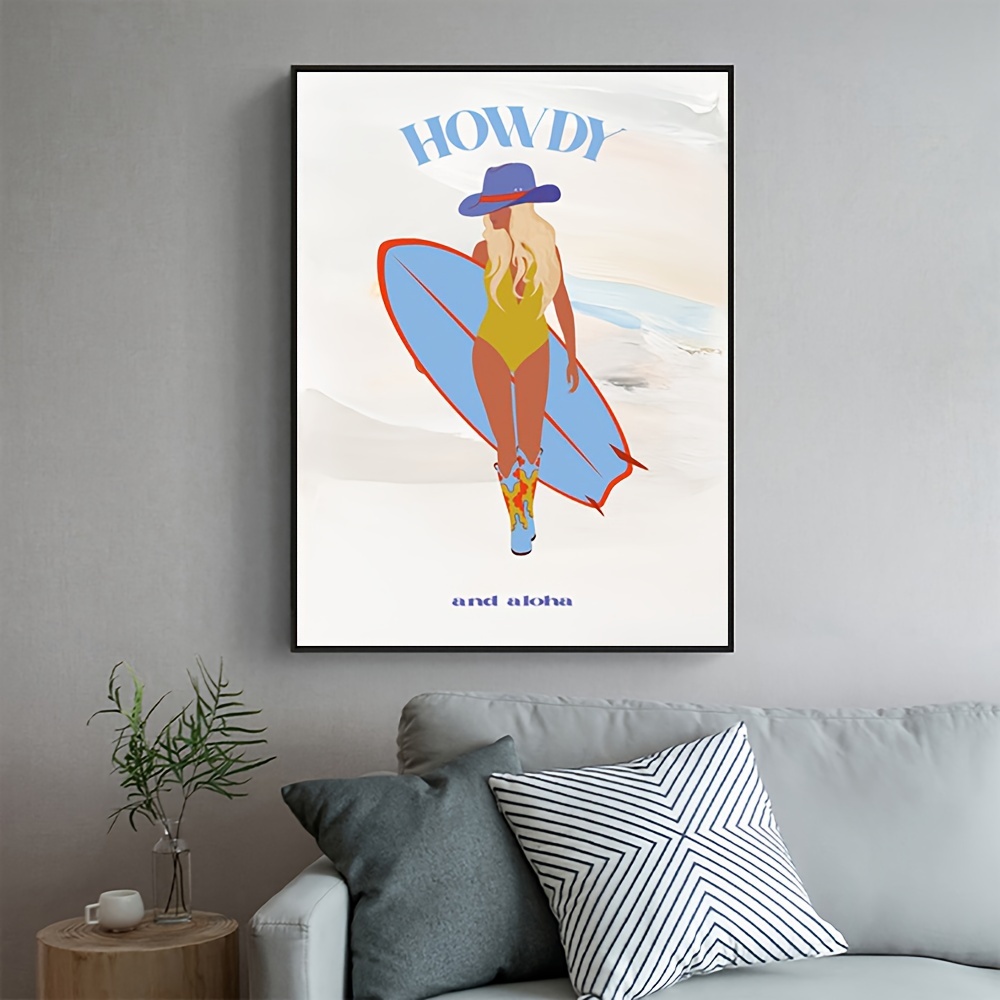 Howdy And Aloha Poster Cowgirl Painting Prints Seaside - Temu New