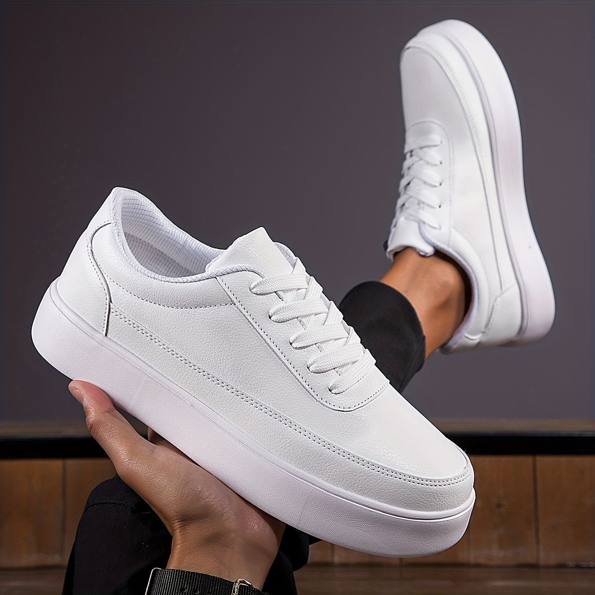 Zapatos Informales Blancos Para Hombre Zapatillas De Cuero Moda Deportivos  Cómodas