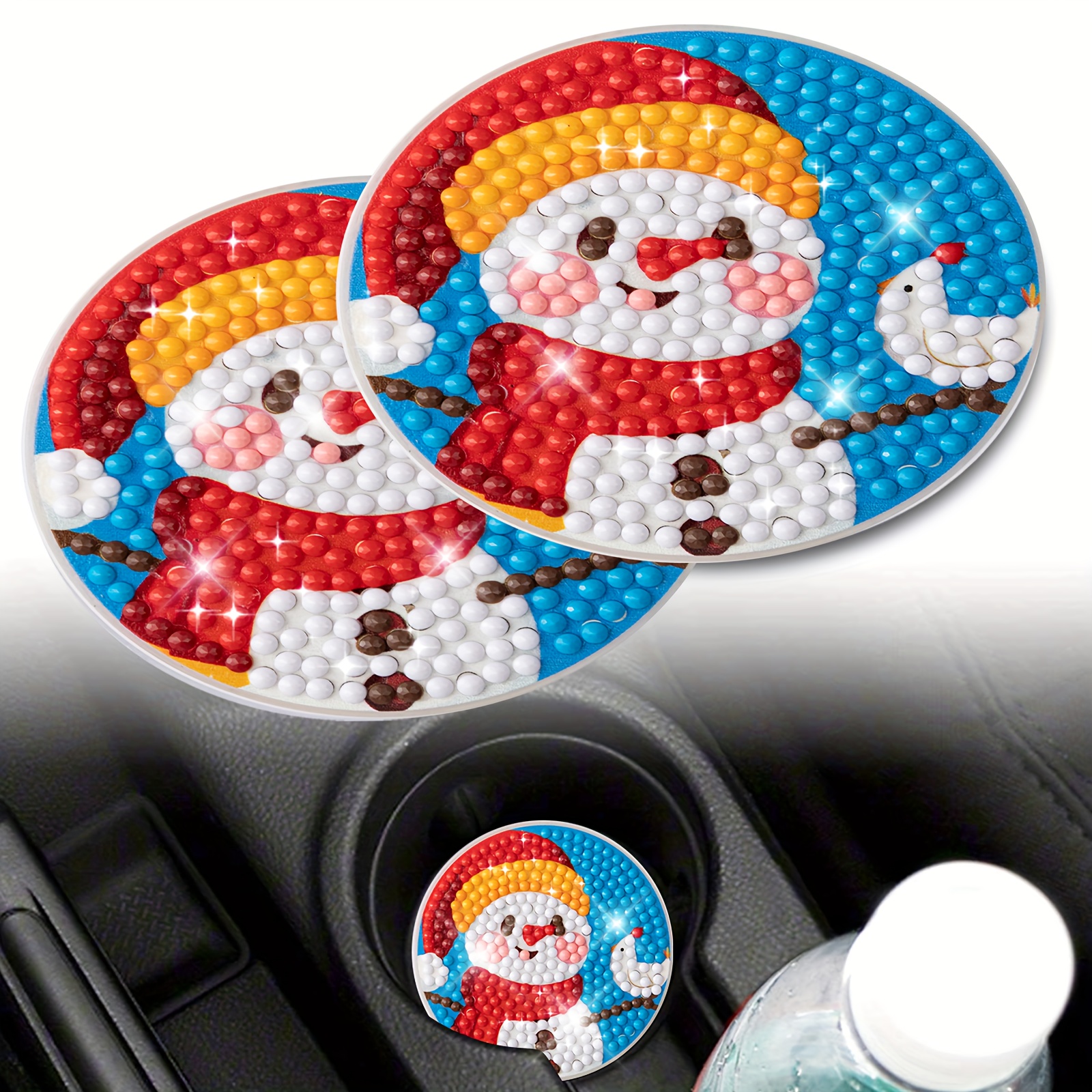 2pcs Diamond Painting Car Cup Mat Set, Anti-Slip Diamond Blue