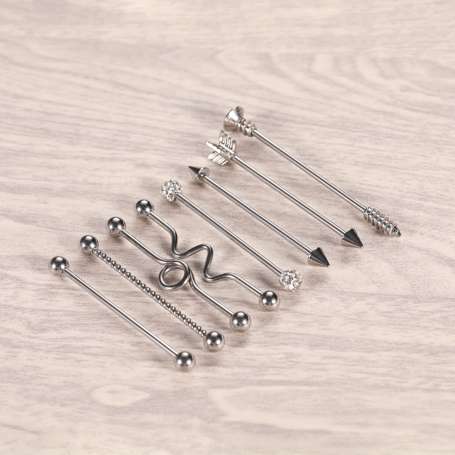 9pc Surgical Steel Industrial Barbell Earrings Set