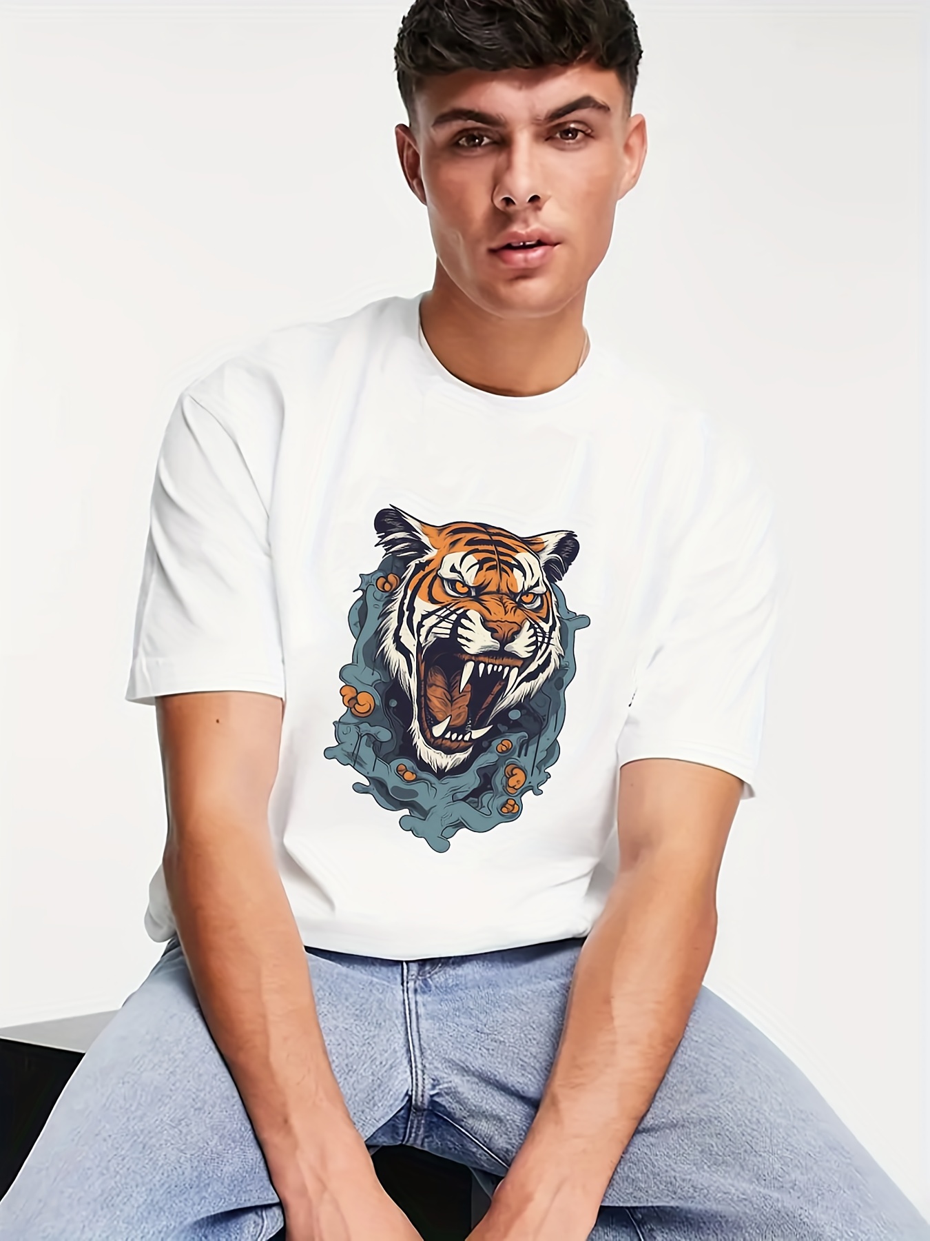 Tiger Print Mens Graphic Design Crew Neck T Shirt Casual Comfy Tees Tshirts  For Summer Mens Clothing Tops For Daily Vacation Resorts, Discounts For  Everyone