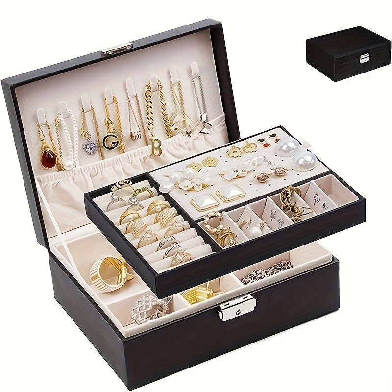 Pu Leather Jewelry Box Large Capacity 2 layer - Temu