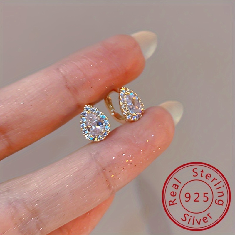 TEMU 2.3g French Exquisite Small Zirconia Water Drop Earrings S925 Silvery Golden New Earrings Gift For Girls Birthday And New Year Party